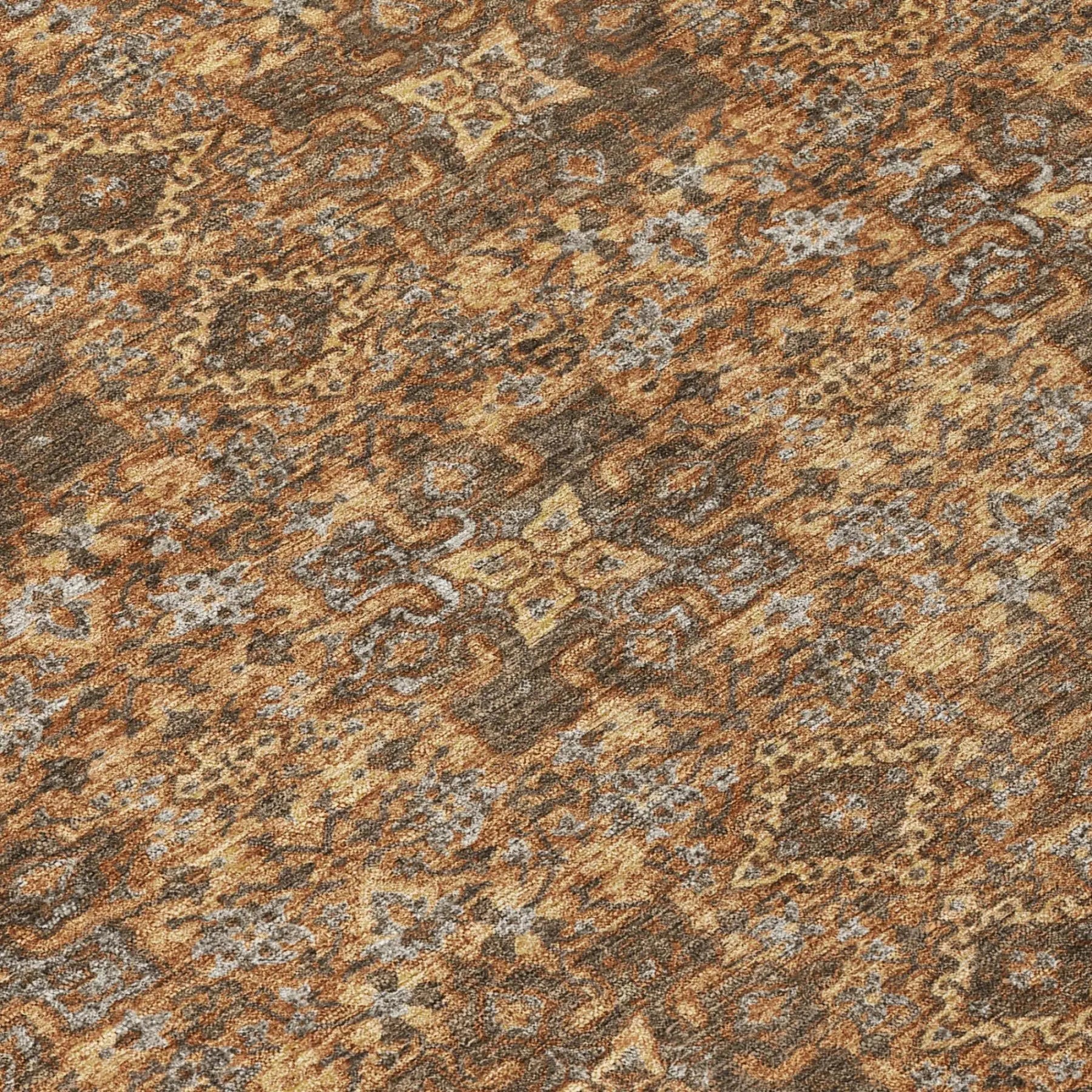 3' X 5' Orange And Brown Damask Washable Indoor Outdoor Area Rug Homeroots Outdoor