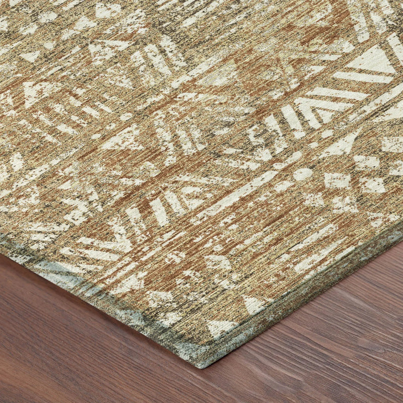 3' X 5' Orange And Brown Geometric Washable Indoor Outdoor Area Rug Homeroots Outdoor