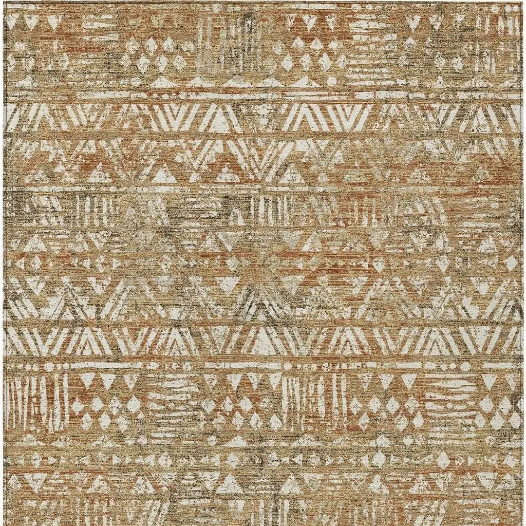3' X 5' Orange And Brown Geometric Washable Indoor Outdoor Area Rug Homeroots Outdoor