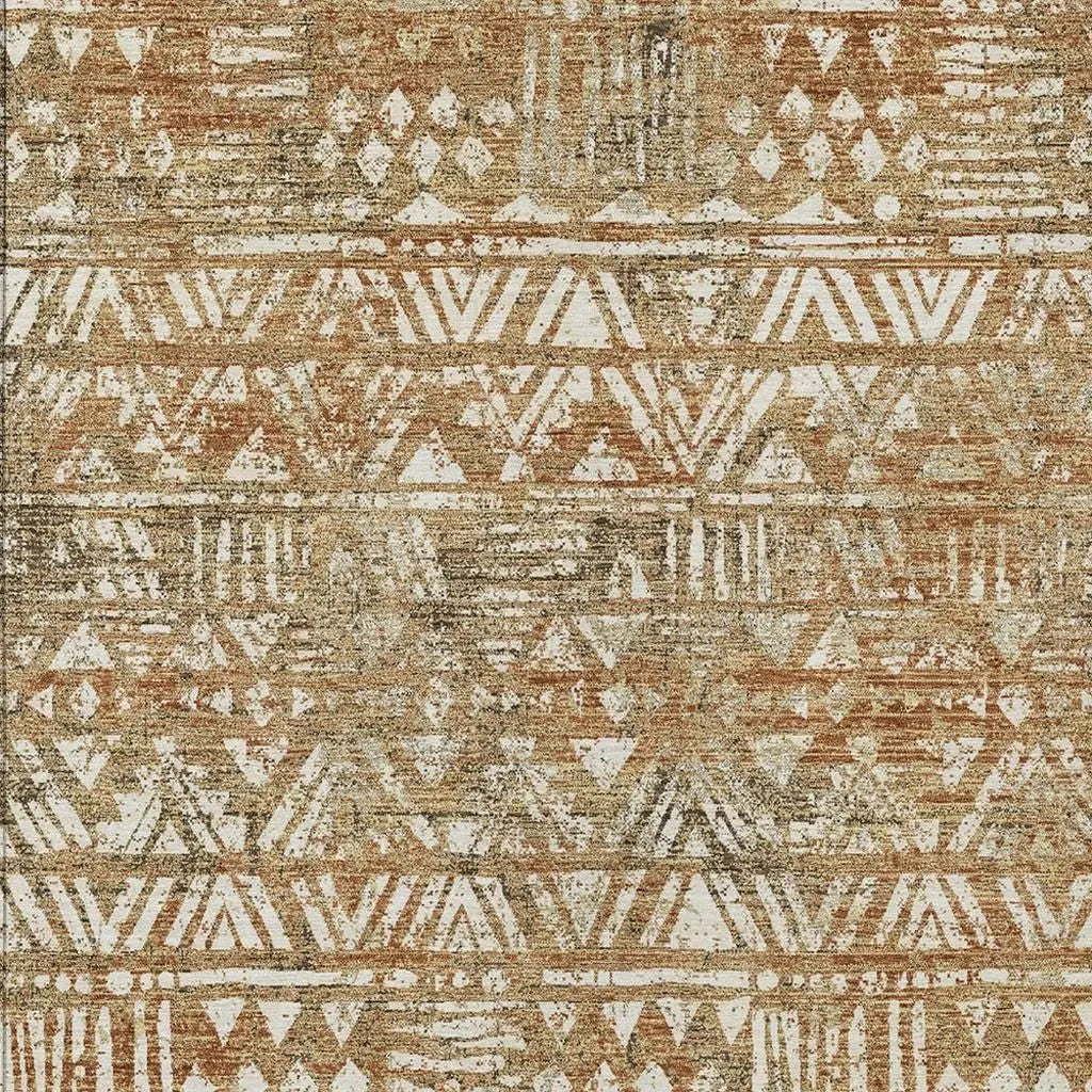 3' X 5' Orange And Brown Geometric Washable Indoor Outdoor Area Rug Homeroots Outdoor