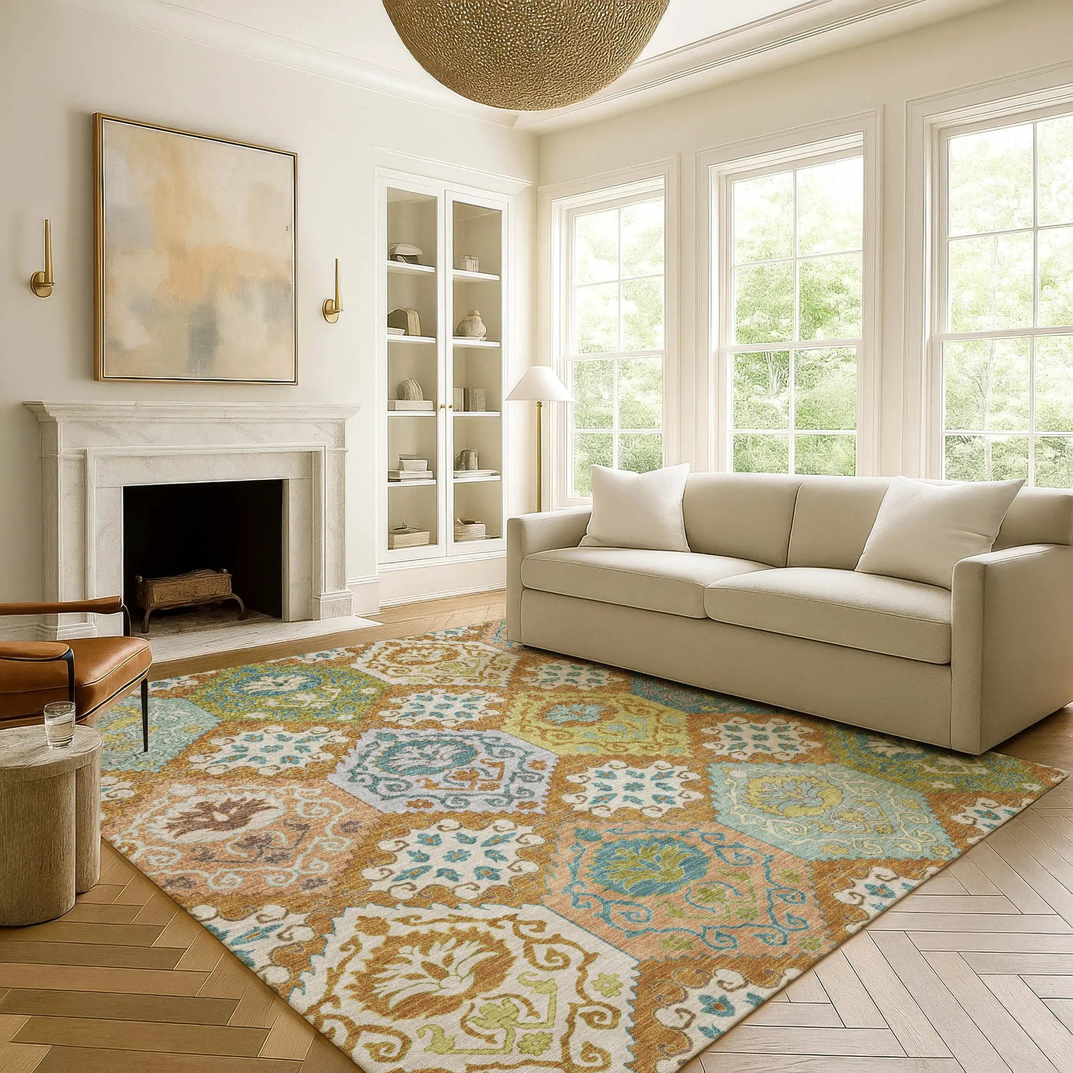 3' X 5' Orange And Brown Geometric Washable Indoor Outdoor Area Rug Homeroots Outdoor