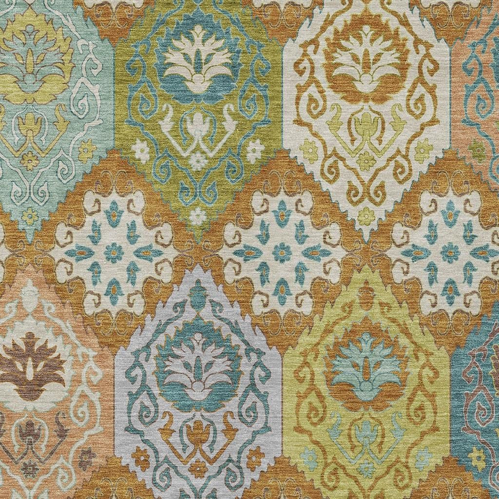 3' X 5' Orange And Brown Geometric Washable Indoor Outdoor Area Rug Homeroots Outdoor