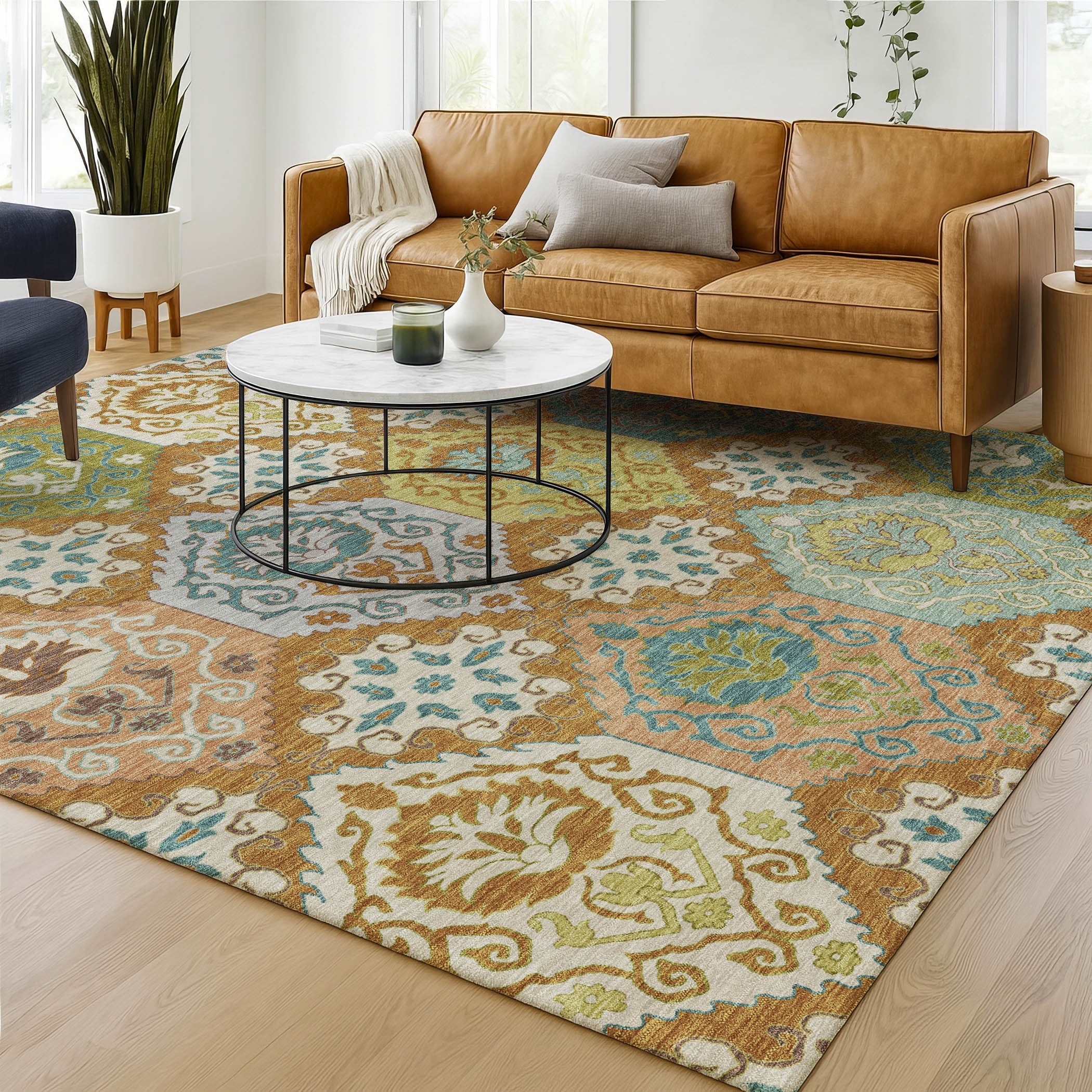 3' X 5' Orange And Brown Geometric Washable Indoor Outdoor Area Rug Homeroots Outdoor