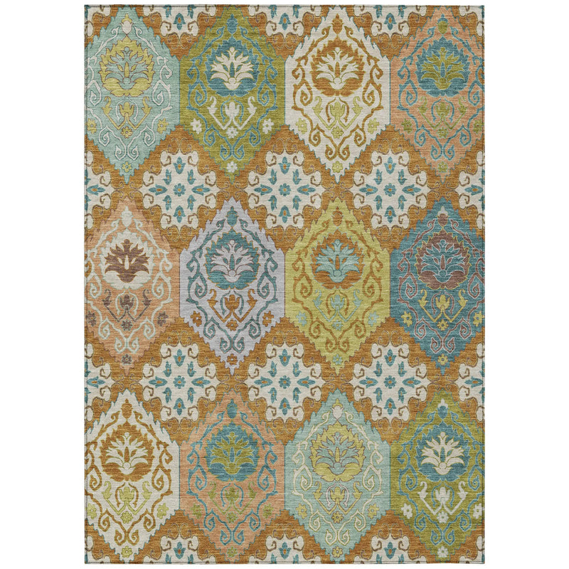 3' X 5' Orange And Brown Geometric Washable Indoor Outdoor Area Rug Homeroots Outdoor