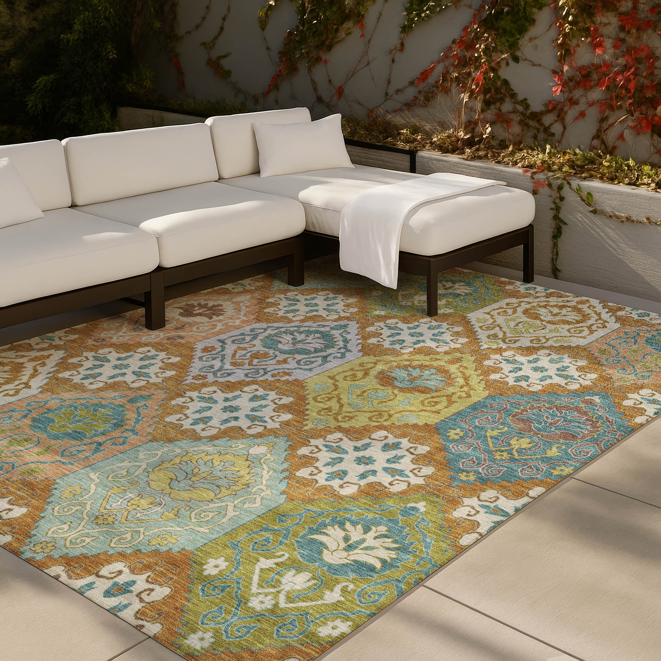 3' X 5' Orange And Brown Geometric Washable Indoor Outdoor Area Rug Homeroots Outdoor