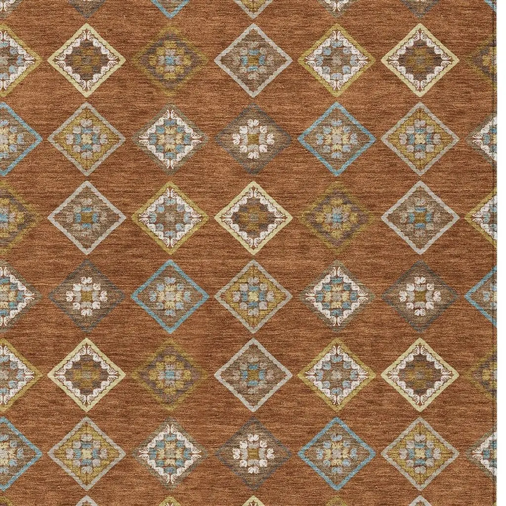 3' X 5' Orange And Brown Geometric Washable Indoor Outdoor Area Rug Homeroots Outdoor