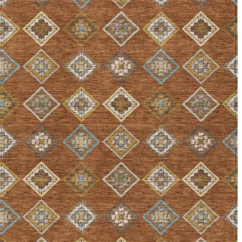 3' X 5' Orange And Brown Geometric Washable Indoor Outdoor Area Rug Homeroots Outdoor