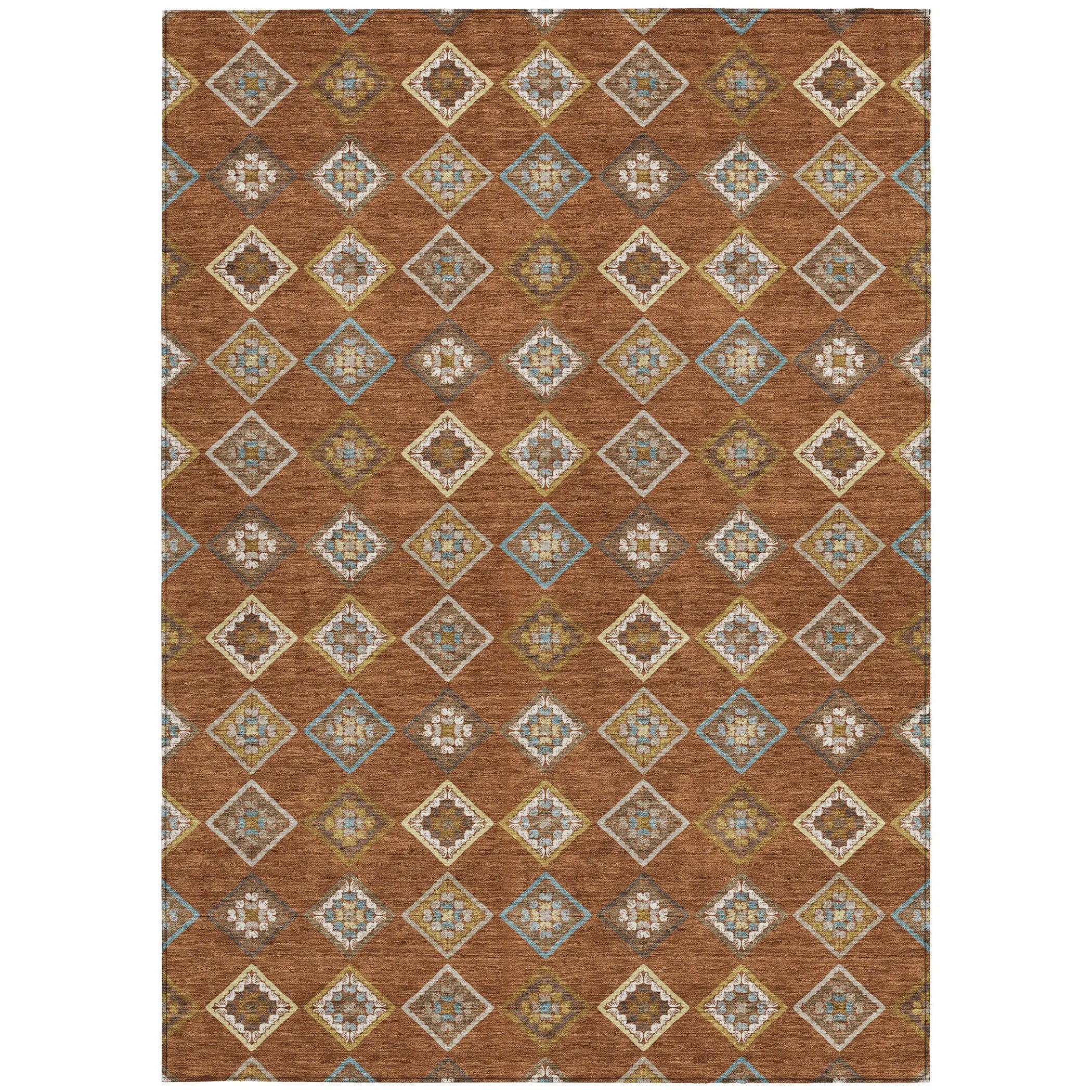 3' X 5' Orange And Brown Geometric Washable Indoor Outdoor Area Rug Homeroots Outdoor