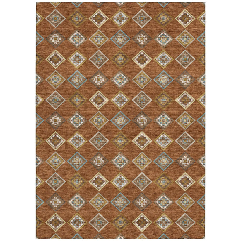 3' X 5' Orange And Brown Geometric Washable Indoor Outdoor Area Rug Homeroots Outdoor