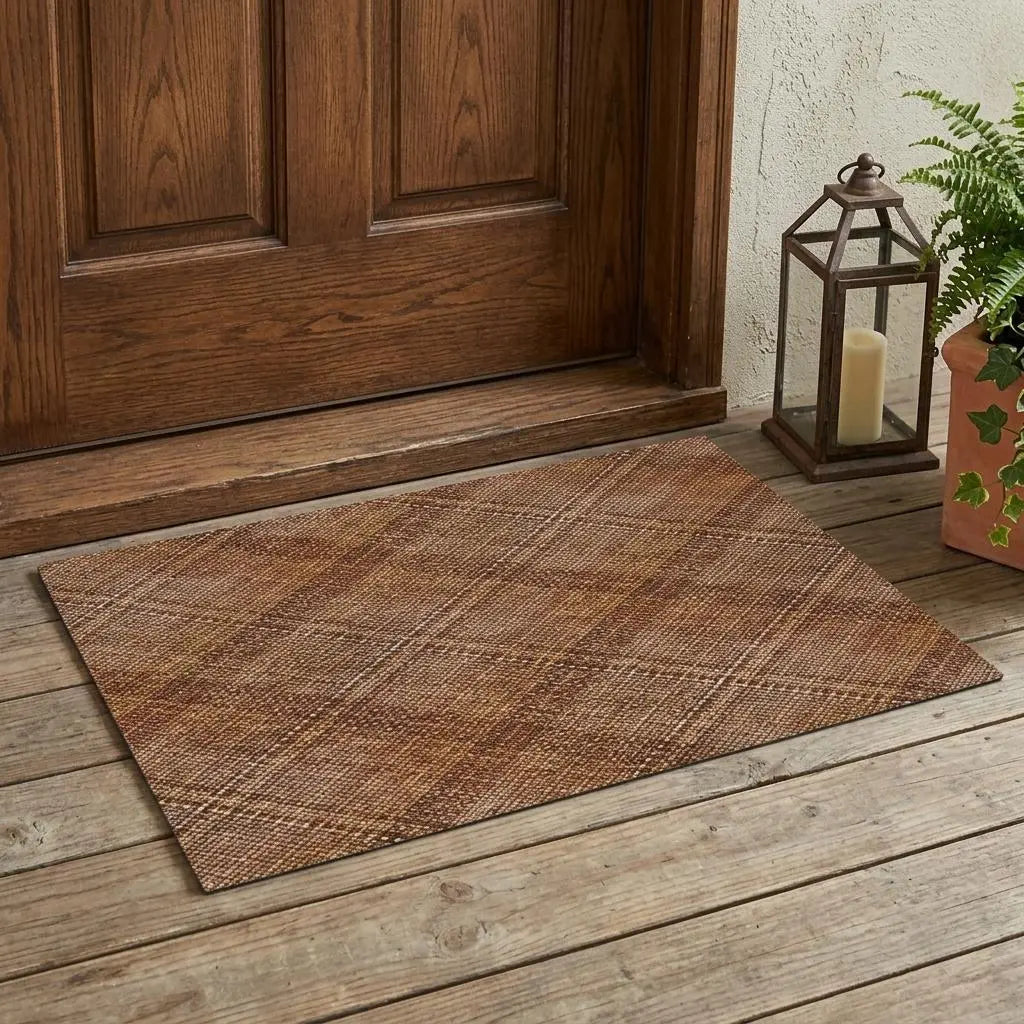 3' X 5' Orange And Brown Plaid Washable Indoor Outdoor Area Rug Homeroots Outdoor