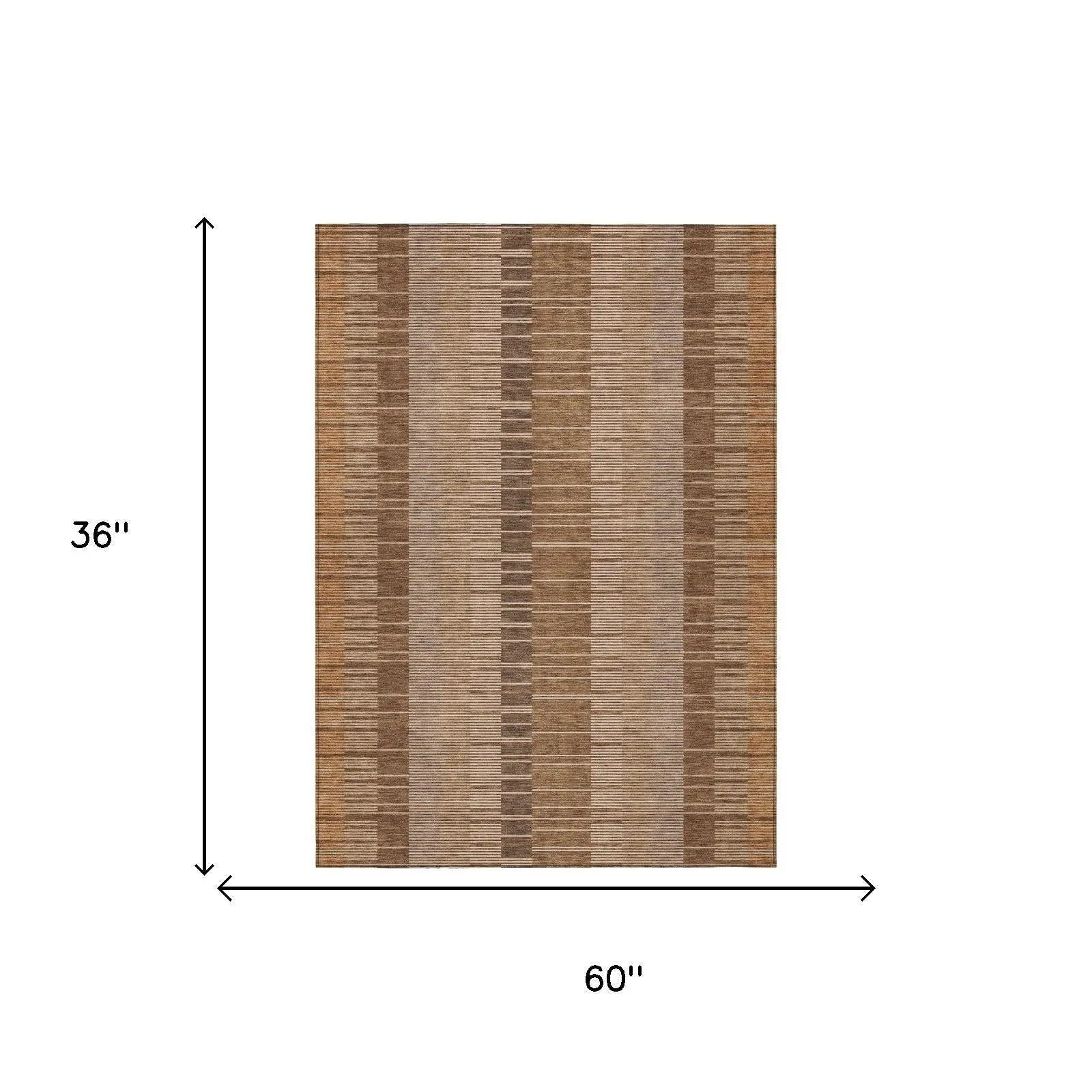 3' X 5' Orange And Brown Striped Washable Indoor Outdoor Area Rug Homeroots Outdoor