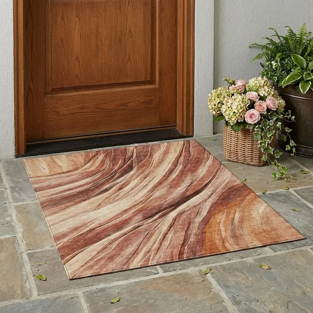 3' X 5' Orange And Burgundy Abstract Washable Indoor Outdoor Area Rug Homeroots Outdoor