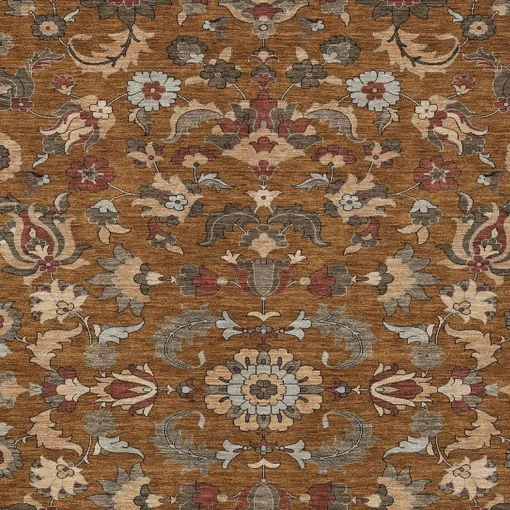 3' X 5' Orange And Burgundy Floral Medallion Washable Indoor Outdoor Area Rug Homeroots Outdoor