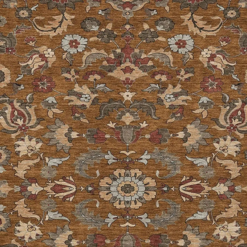 3' X 5' Orange And Burgundy Floral Medallion Washable Indoor Outdoor Area Rug Homeroots Outdoor