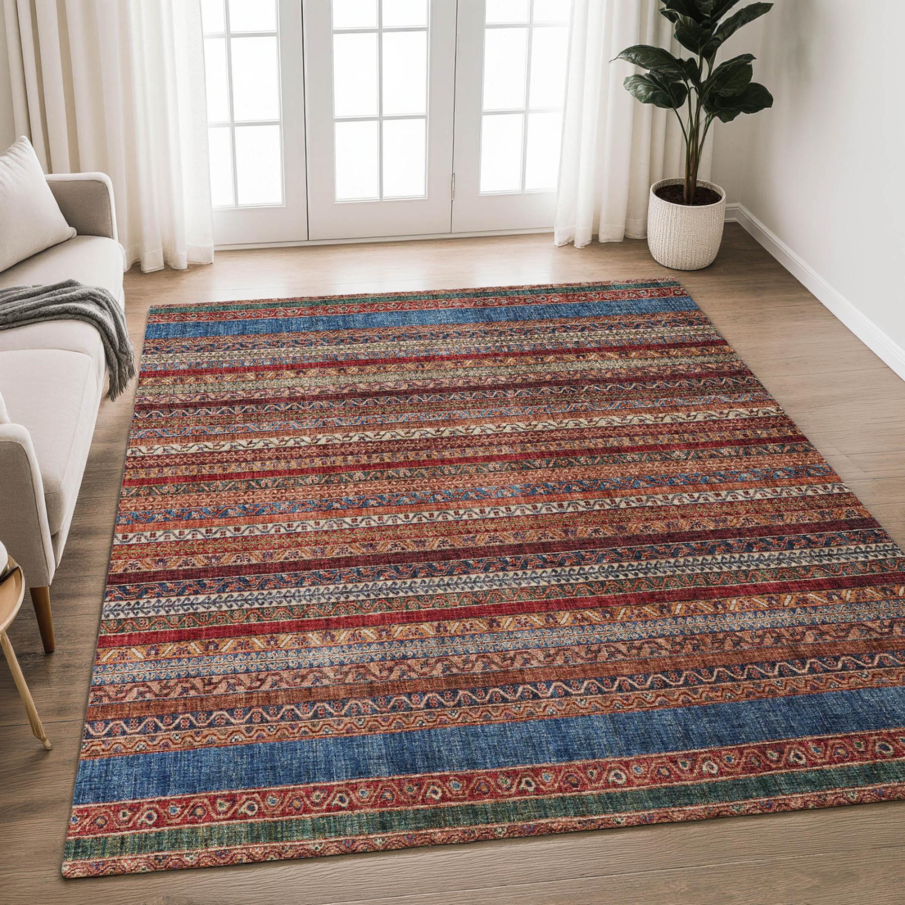 3' X 5' Orange And Burgundy Striped Washable Indoor Outdoor Area Rug Homeroots Outdoor