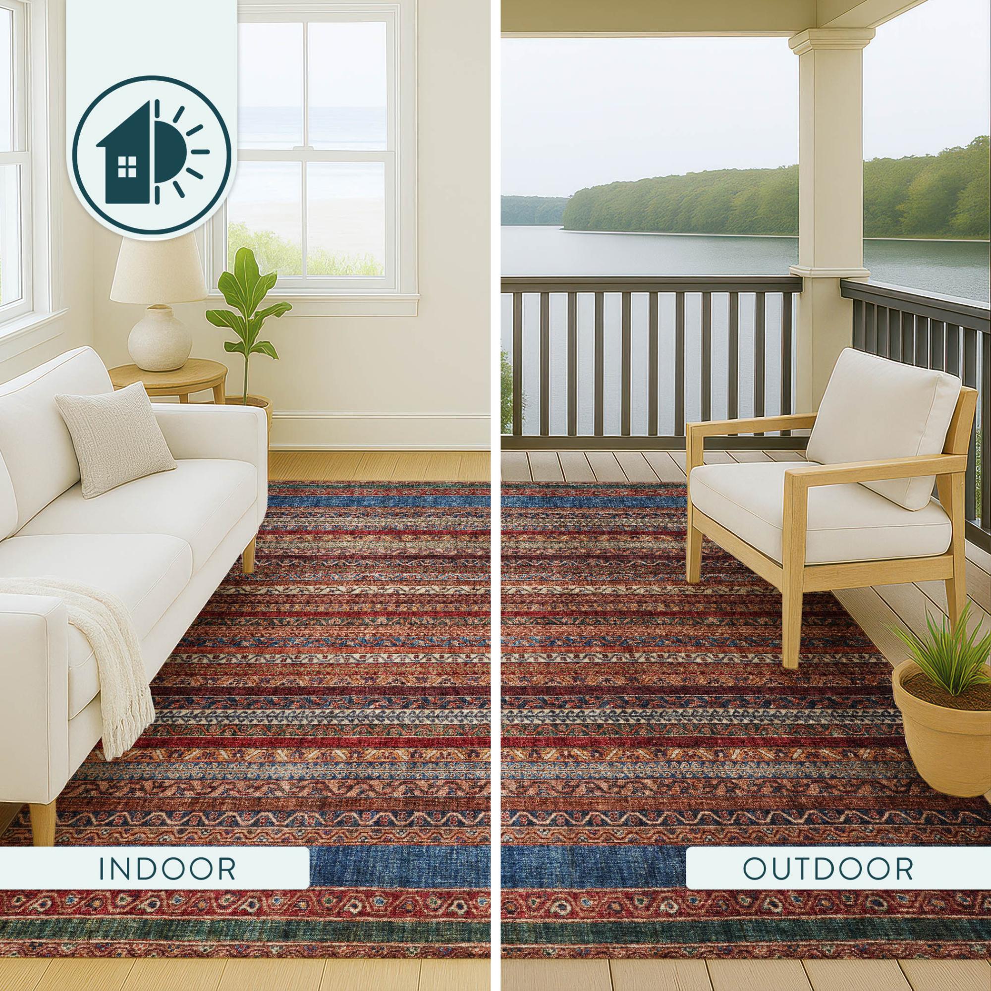 3' X 5' Orange And Burgundy Striped Washable Indoor Outdoor Area Rug Homeroots Outdoor