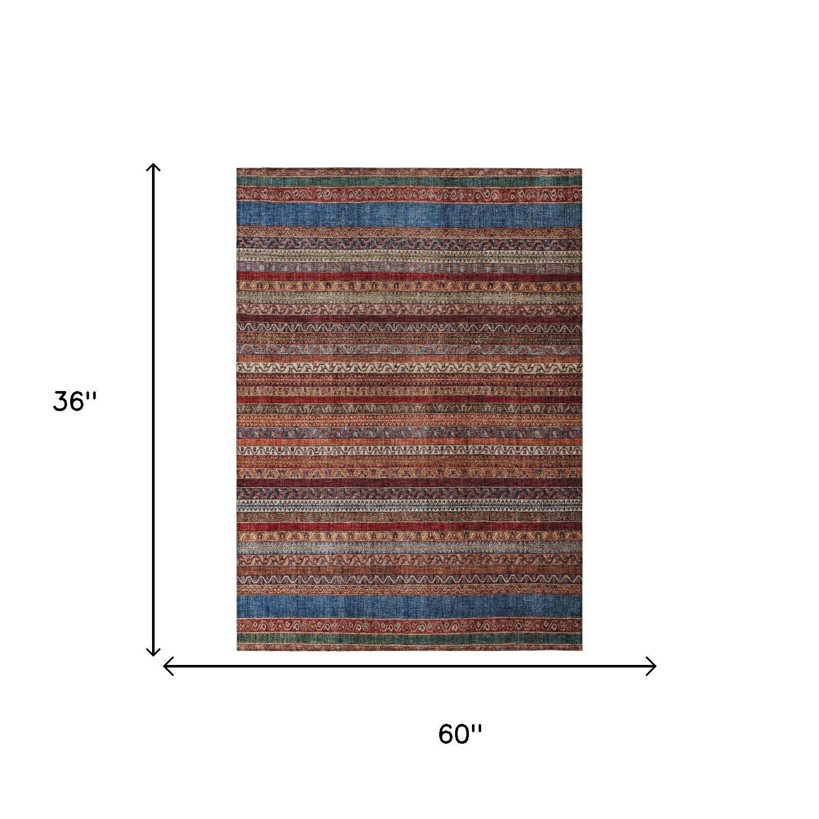 3' X 5' Orange And Burgundy Striped Washable Indoor Outdoor Area Rug Homeroots Outdoor