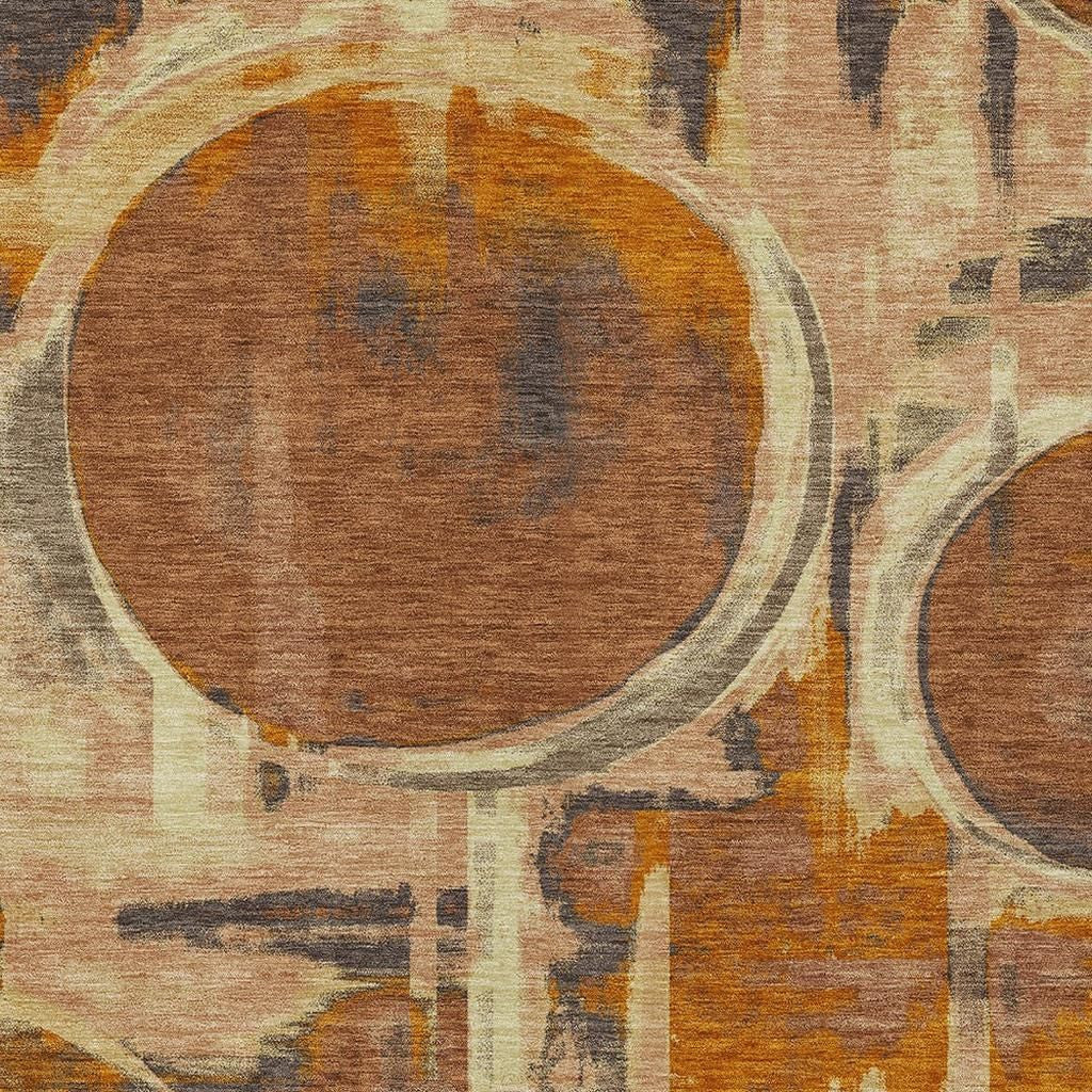 3' X 5' Orange And Copper Abstract Washable Indoor Outdoor Area Rug Homeroots Outdoor