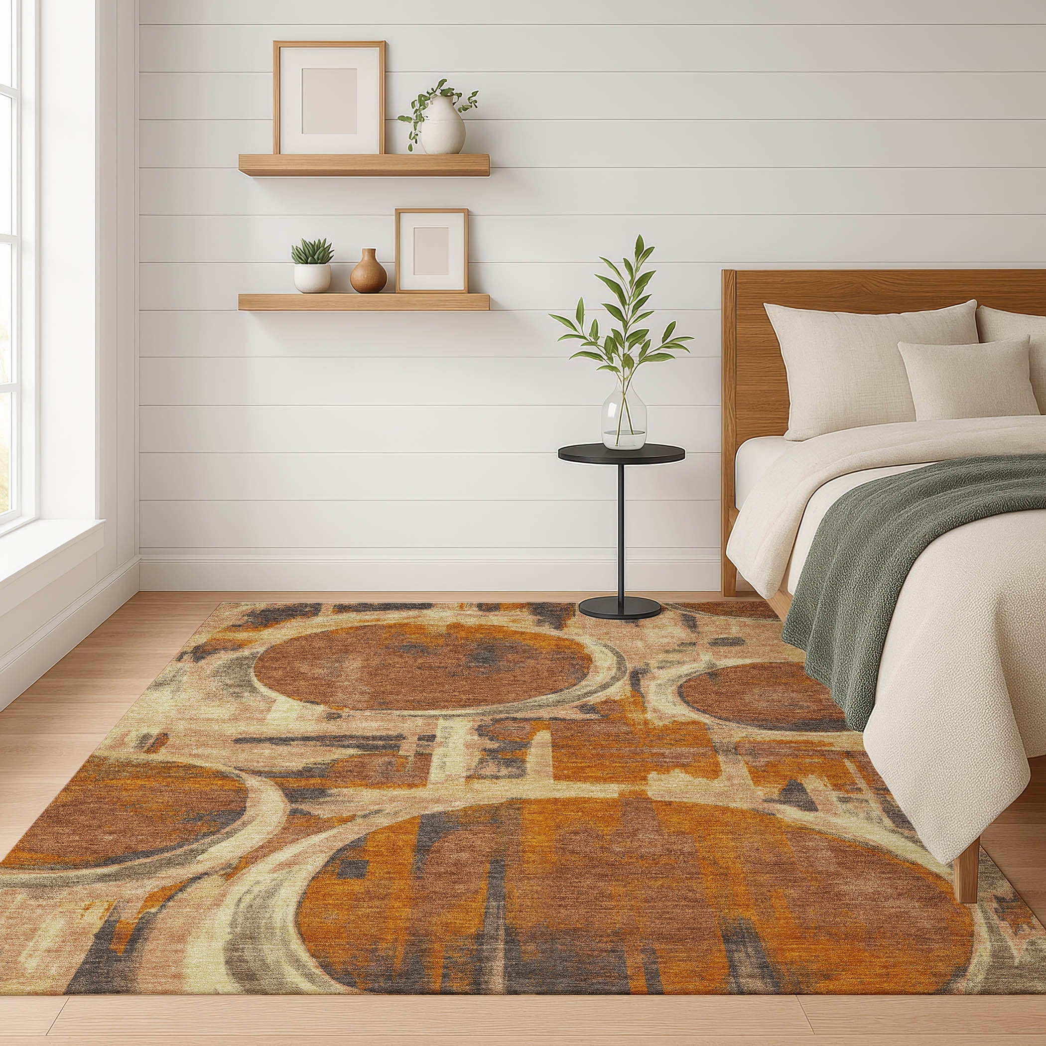 3' X 5' Orange And Copper Abstract Washable Indoor Outdoor Area Rug Homeroots Outdoor