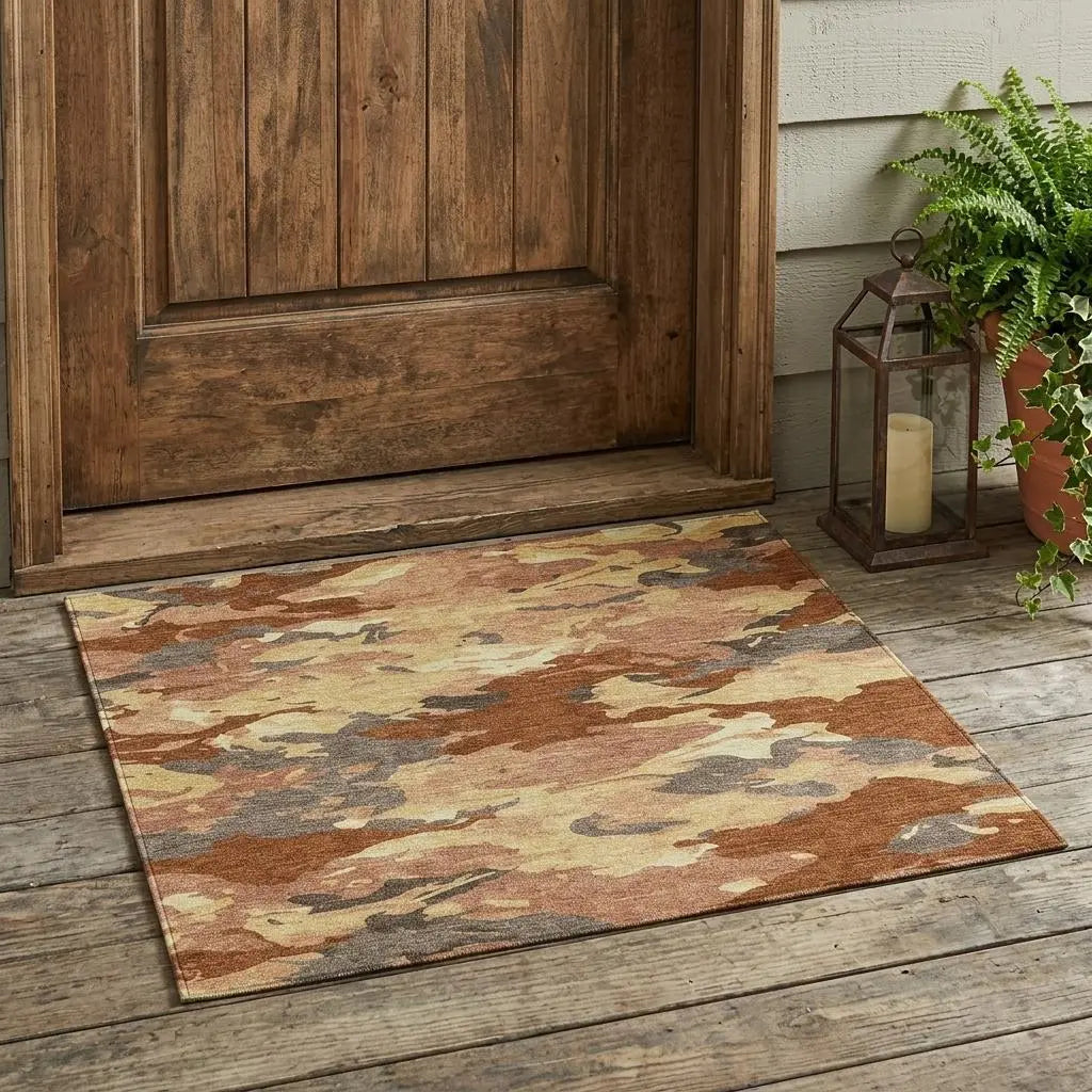 3' X 5' Orange And Copper Abstract Washable Indoor Outdoor Area Rug Homeroots Outdoor