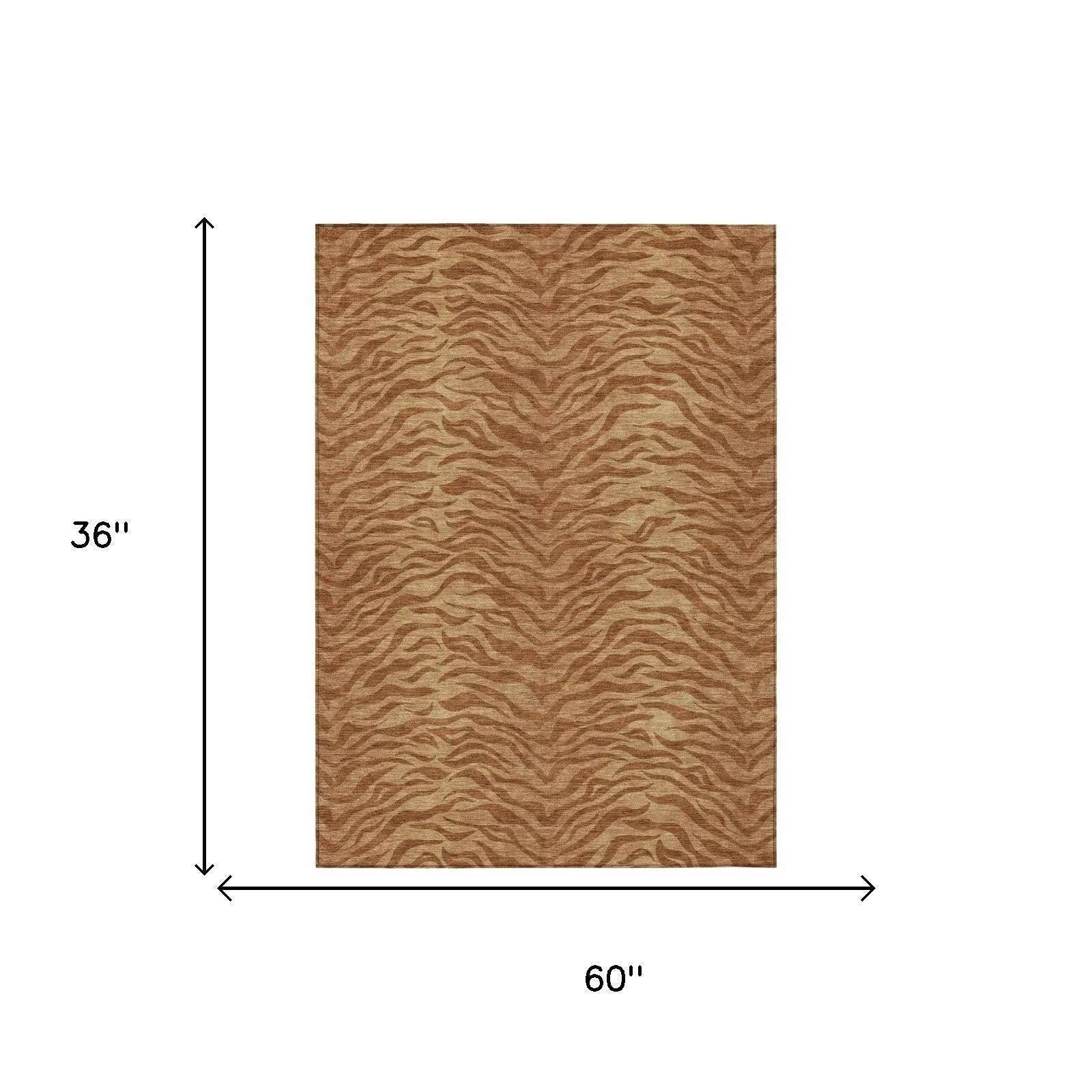 3' X 5' Orange And Copper Animal Print Washable Indoor Outdoor Area Rug Homeroots Outdoor