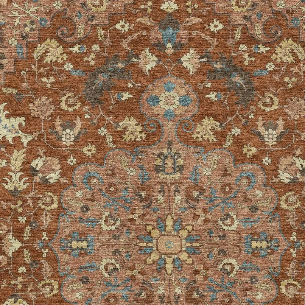3' X 5' Orange And Copper Floral Medallion Washable Indoor Outdoor Area Rug Homeroots Outdoor