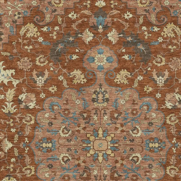 3' X 5' Orange And Copper Floral Medallion Washable Indoor Outdoor Area Rug Homeroots Outdoor