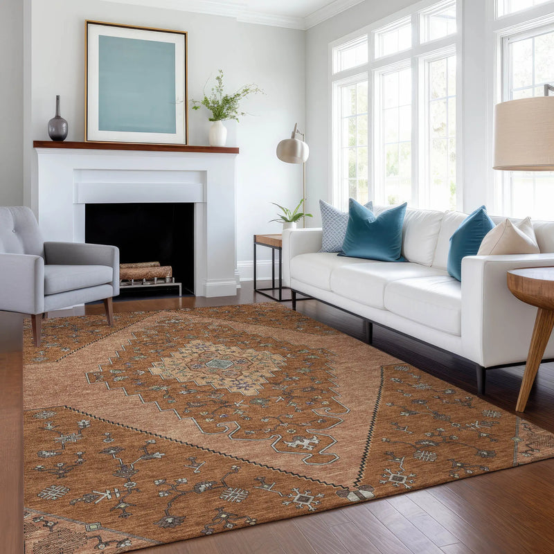 3' X 5' Orange And Copper Geometric Washable Indoor Outdoor Area Rug Homeroots Outdoor