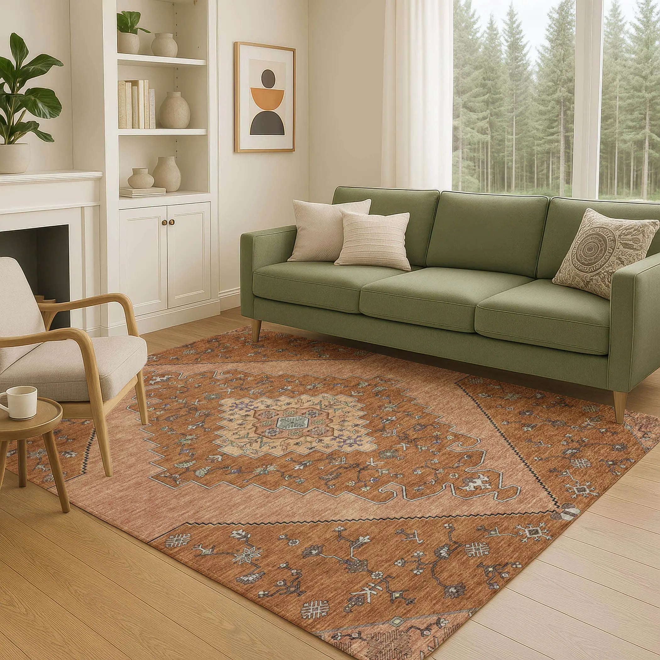 3' X 5' Orange And Copper Geometric Washable Indoor Outdoor Area Rug Homeroots Outdoor