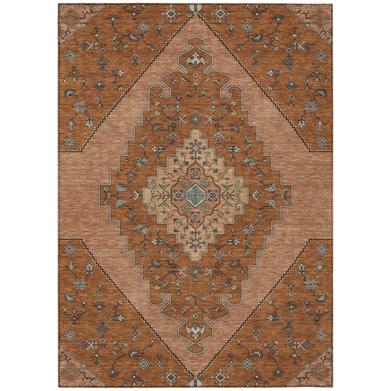 3' X 5' Orange And Copper Geometric Washable Indoor Outdoor Area Rug Homeroots Outdoor