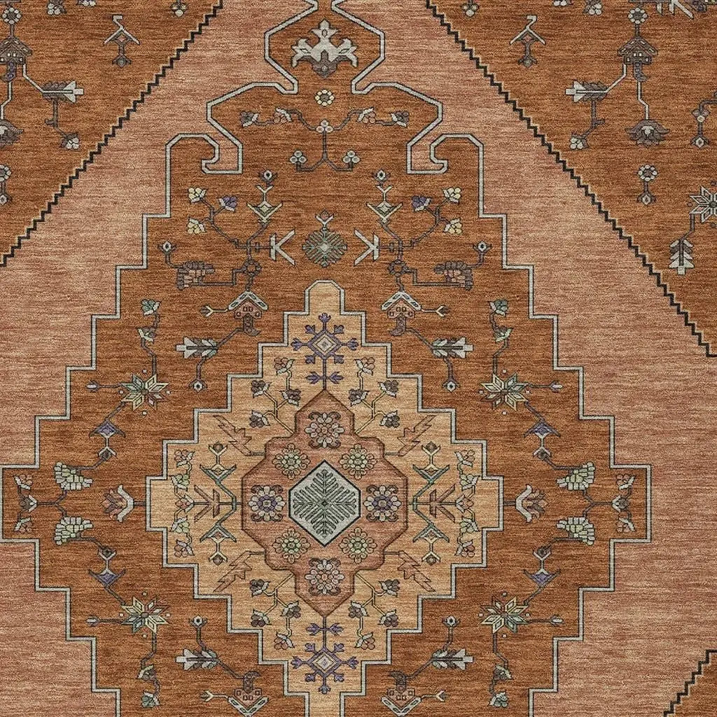 3' X 5' Orange And Copper Geometric Washable Indoor Outdoor Area Rug Homeroots Outdoor
