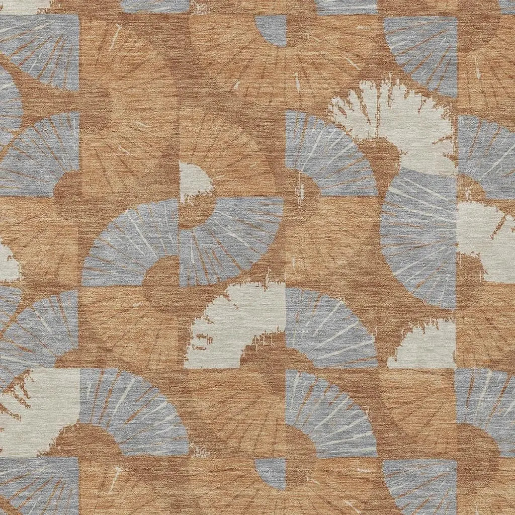 3' X 5' Orange And Copper Geometric Washable Indoor Outdoor Area Rug Homeroots Outdoor