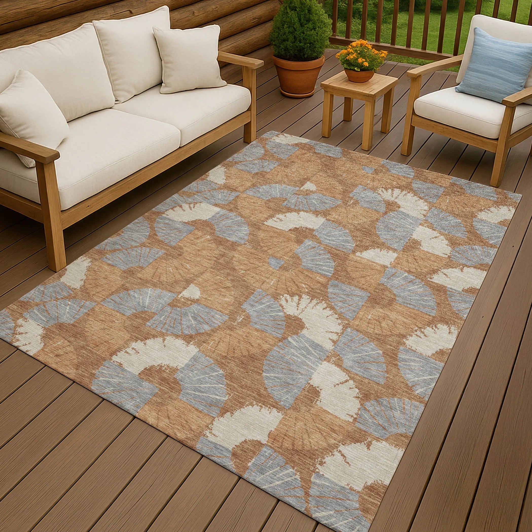 3' X 5' Orange And Copper Geometric Washable Indoor Outdoor Area Rug Homeroots Outdoor