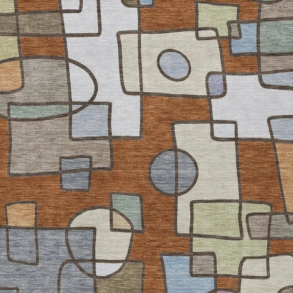 3' X 5' Orange And Copper Geometric Washable Indoor Outdoor Area Rug Homeroots Outdoor