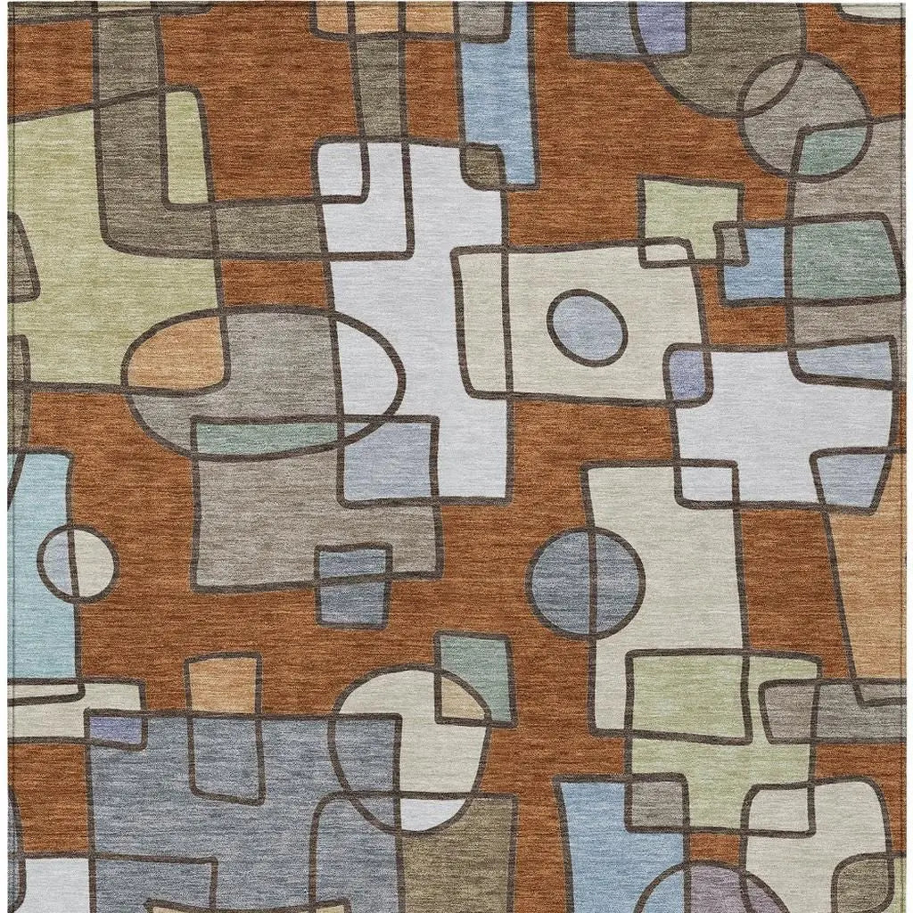 3' X 5' Orange And Copper Geometric Washable Indoor Outdoor Area Rug Homeroots Outdoor