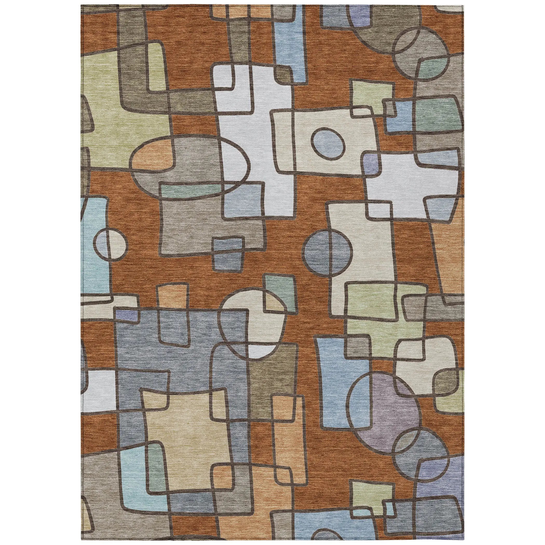 3' X 5' Orange And Copper Geometric Washable Indoor Outdoor Area Rug Homeroots Outdoor