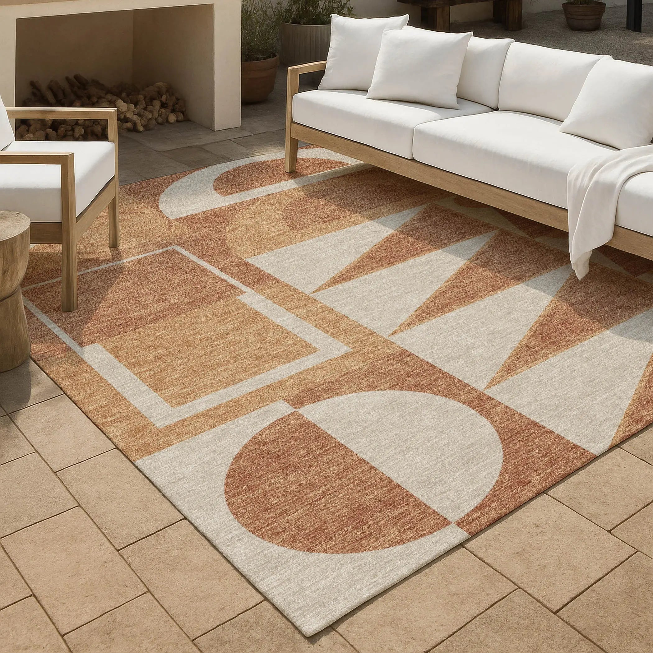 3' X 5' Orange And Copper Geometric Washable Indoor Outdoor Area Rug Homeroots Outdoor