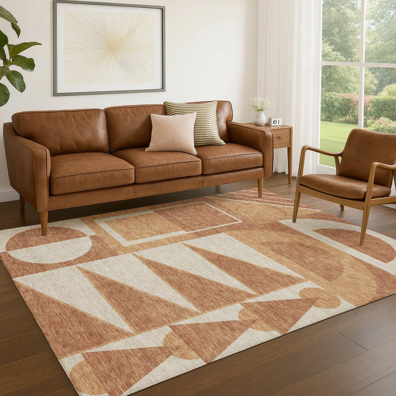 3' X 5' Orange And Copper Geometric Washable Indoor Outdoor Area Rug Homeroots Outdoor