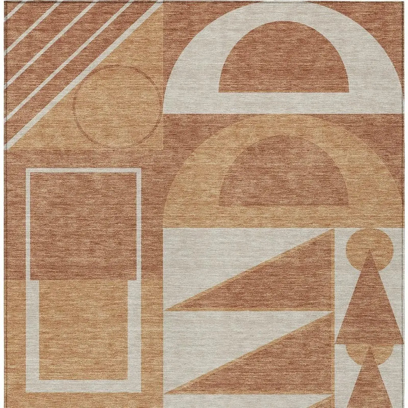 3' X 5' Orange And Copper Geometric Washable Indoor Outdoor Area Rug Homeroots Outdoor
