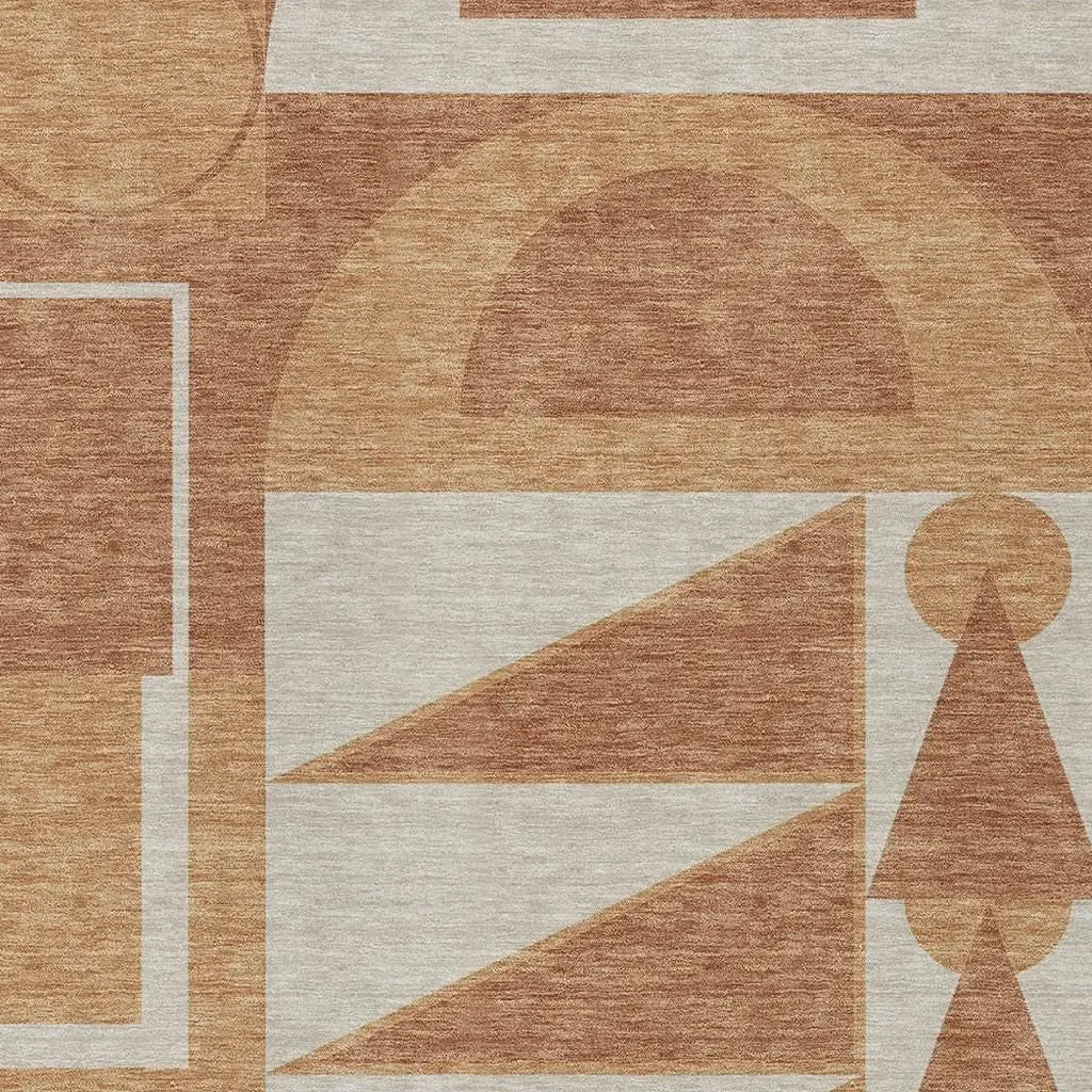 3' X 5' Orange And Copper Geometric Washable Indoor Outdoor Area Rug Homeroots Outdoor