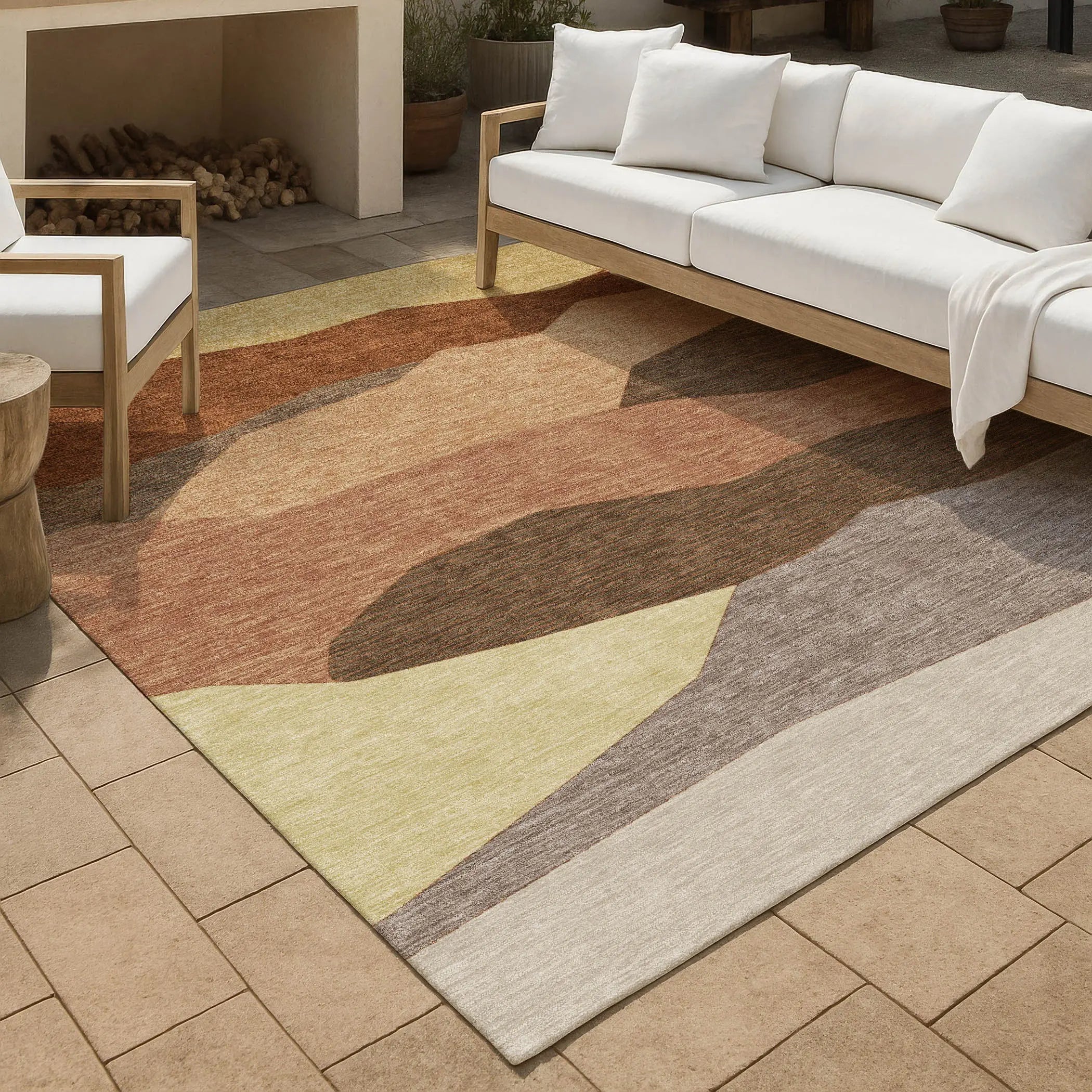 3' X 5' Orange And Copper Geometric Washable Indoor Outdoor Area Rug Homeroots Outdoor