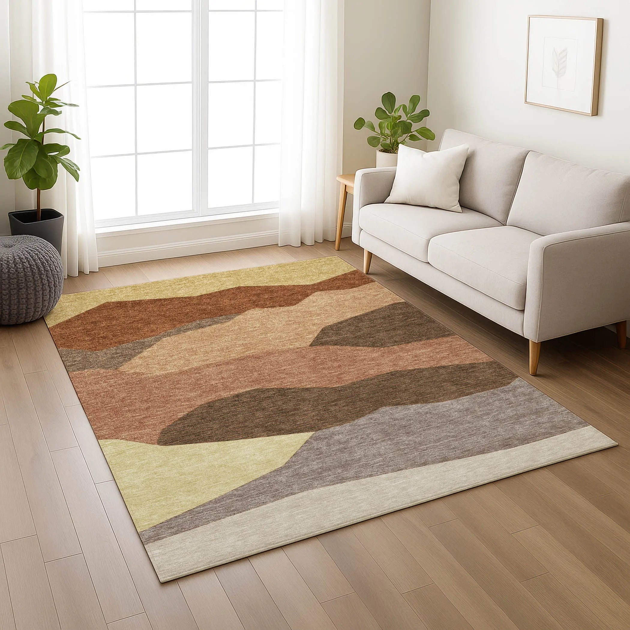 3' X 5' Orange And Copper Geometric Washable Indoor Outdoor Area Rug Homeroots Outdoor