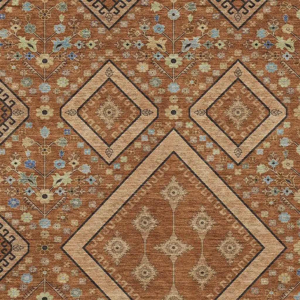 3' X 5' Orange And Copper Medallion Washable Indoor Outdoor Area Rug Homeroots Outdoor