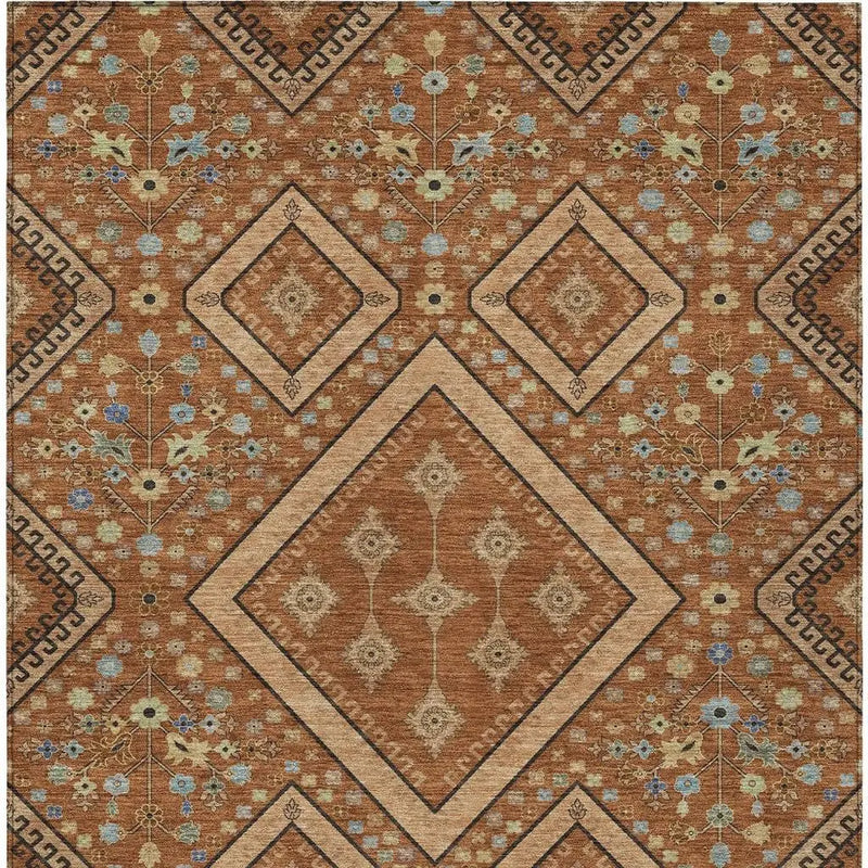 3' X 5' Orange And Copper Medallion Washable Indoor Outdoor Area Rug Homeroots Outdoor
