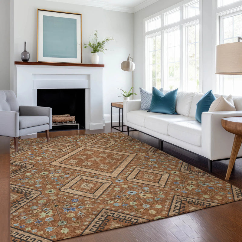 3' X 5' Orange And Copper Medallion Washable Indoor Outdoor Area Rug Homeroots Outdoor