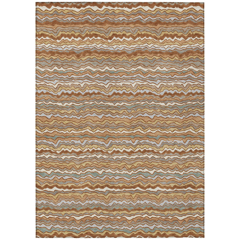3' X 5' Orange And Copper Striped Washable Indoor Outdoor Area Rug Homeroots Outdoor