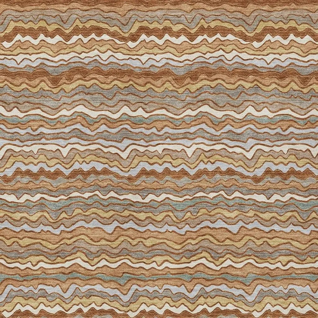 3' X 5' Orange And Copper Striped Washable Indoor Outdoor Area Rug Homeroots Outdoor