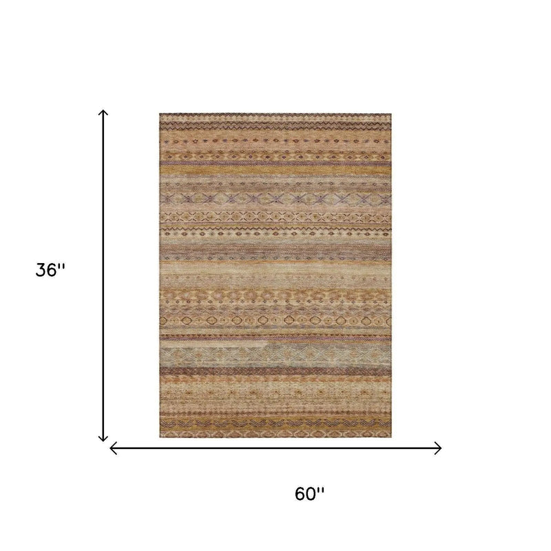 3' X 5' Orange And Copper Striped Washable Indoor Outdoor Area Rug Homeroots Outdoor