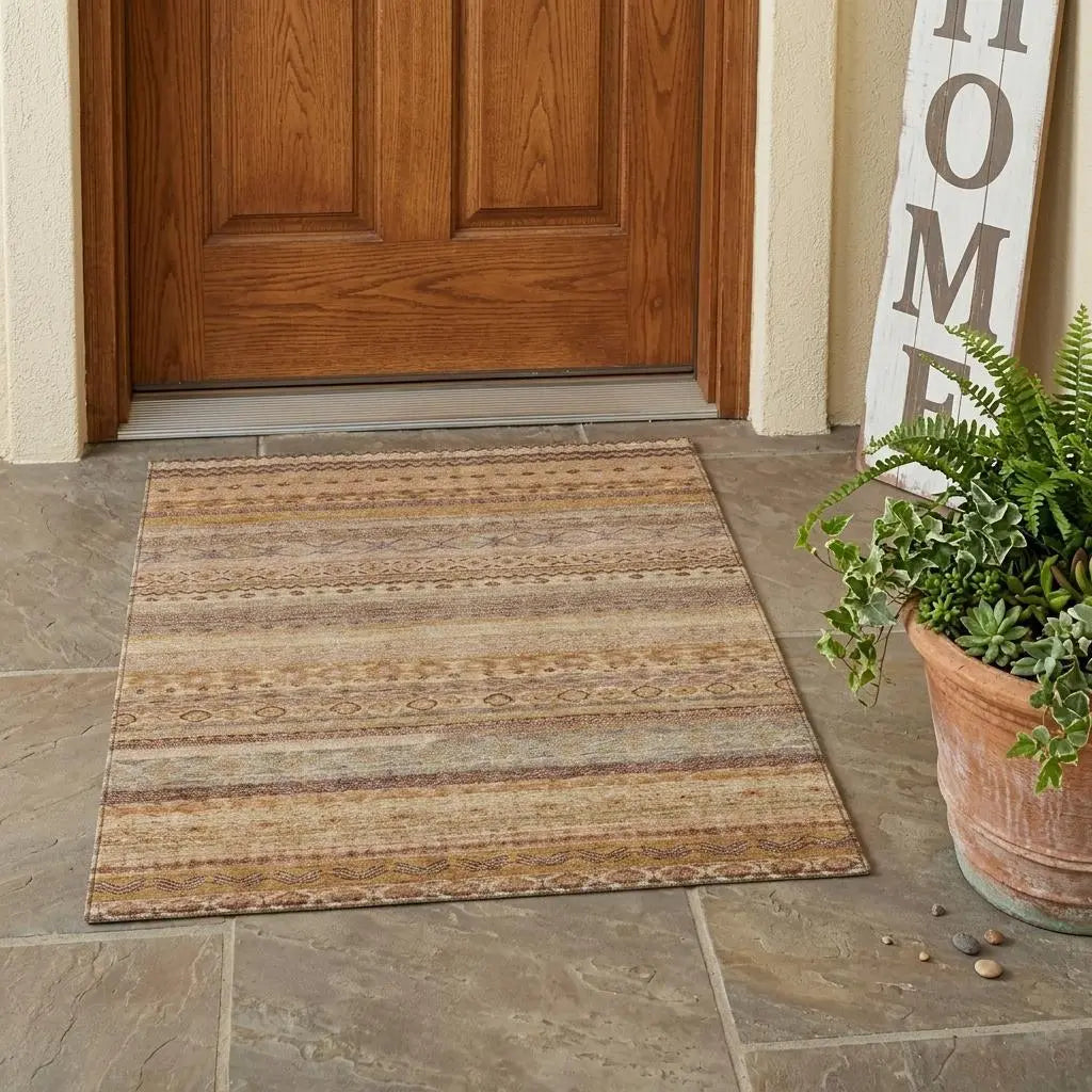 3' X 5' Orange And Copper Striped Washable Indoor Outdoor Area Rug Homeroots Outdoor
