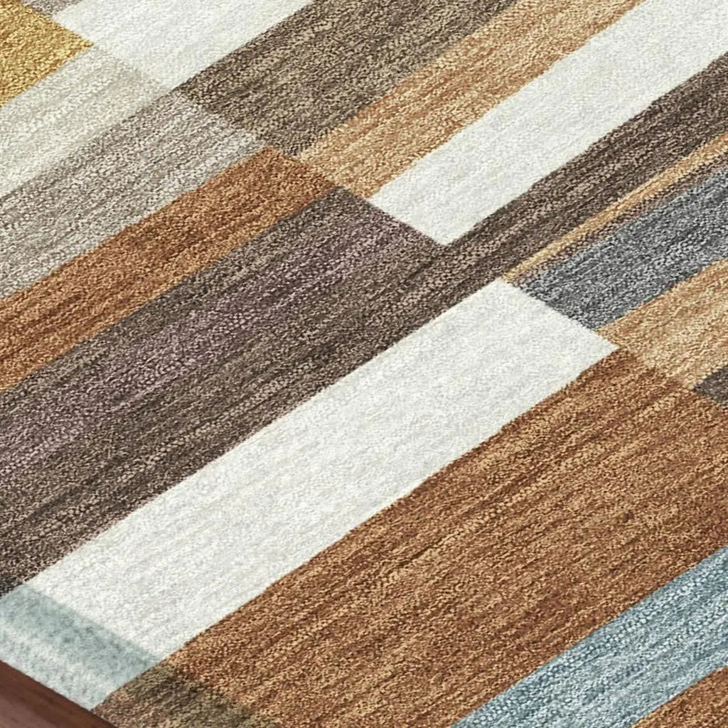 3' X 5' Orange And Copper Striped Washable Indoor Outdoor Area Rug Homeroots Outdoor